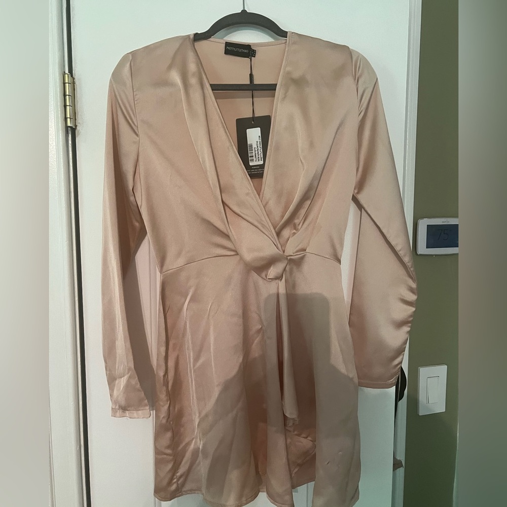 Long sleeve silk wrap dress